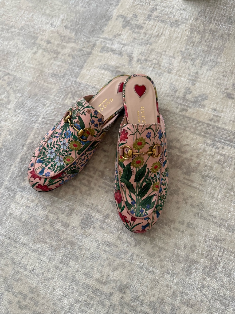 Gucci Princetown Pink Floral w Brass Horsebit